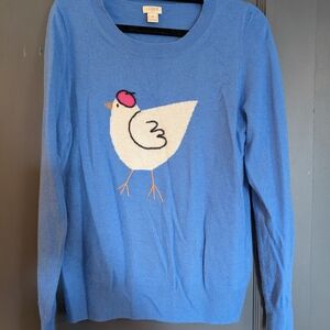 J. Crew Blue Crewneck Sweater with White Bird Motif